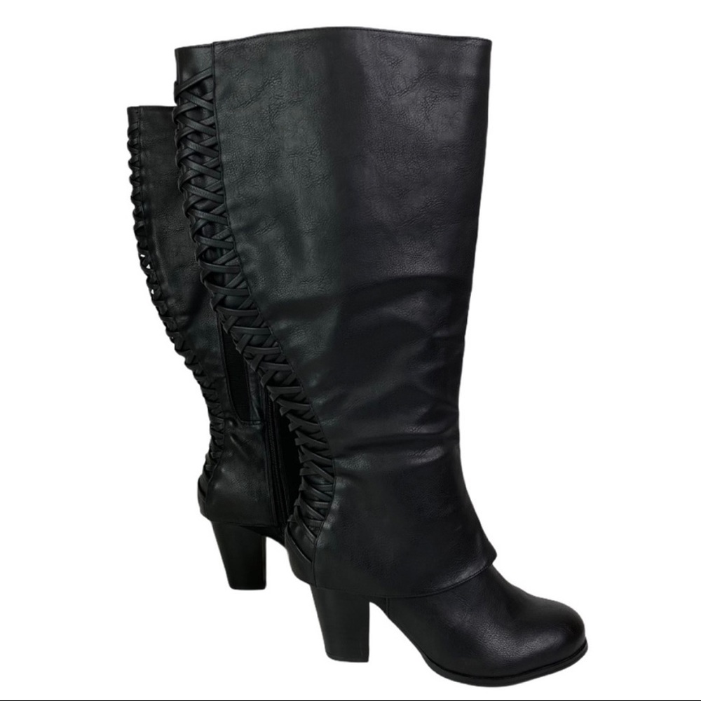 NEW Torrid Black Lace Up Knee High Heeled Boot Size 8.5